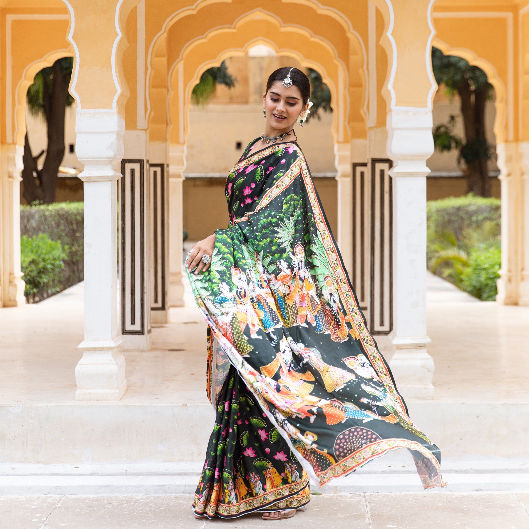 Madhubani Printed Zardosi Saree