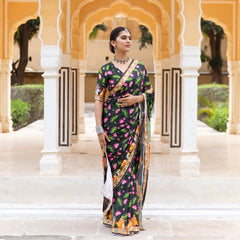 Madhubani Satin Printed Zardozi Saree with blouse