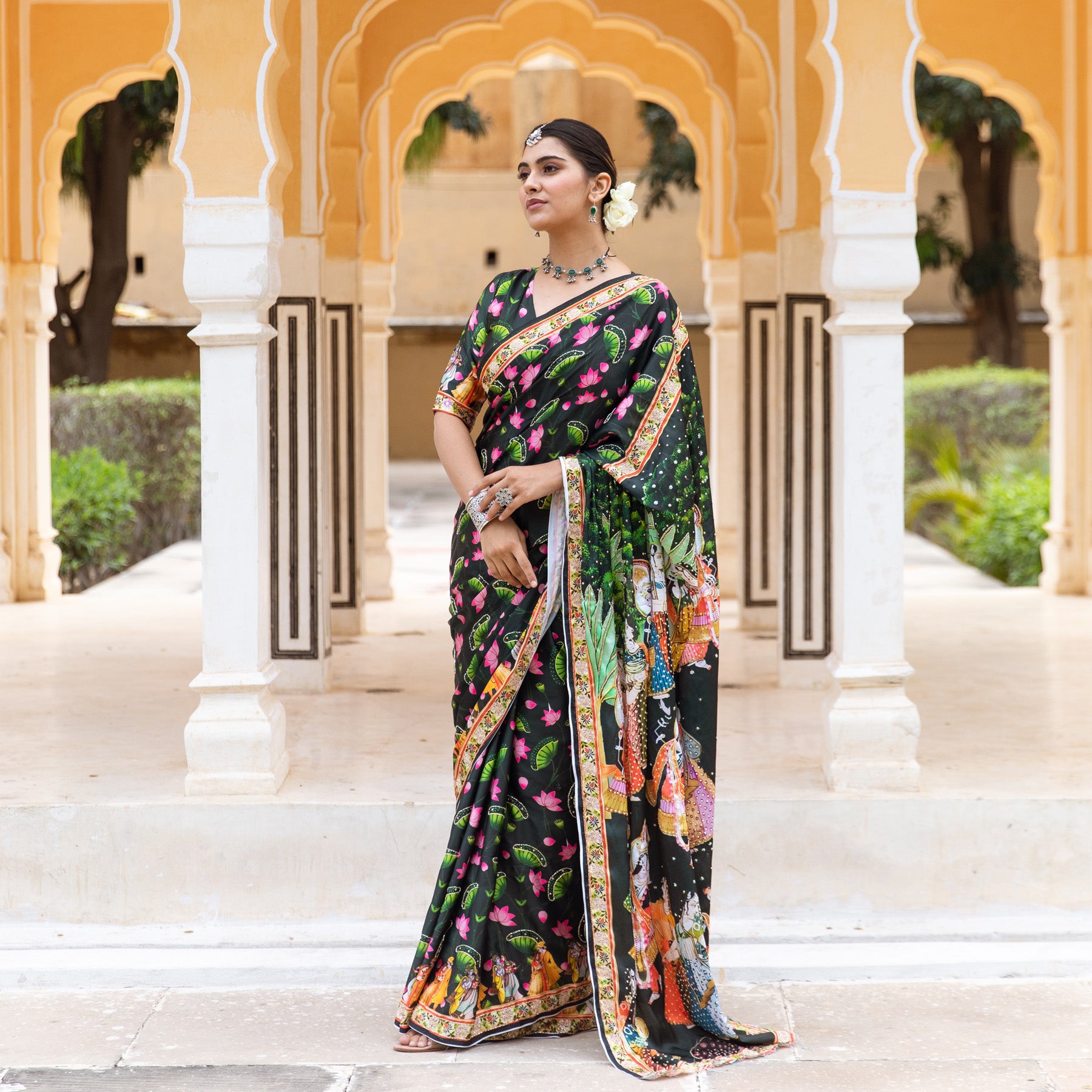 Women's Fancy Chiffon Madhubani Printed Saree with Blouse Piece – Mirchi  Fashion