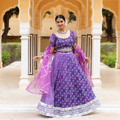 Lilac georgette Floral Lehnga Set