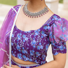 Lilac georgette Floral Lehnga Set