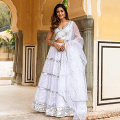 Aaravi White Embroidered Lehnga Set