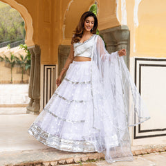 Aaravi White Embroidered Lehnga Set