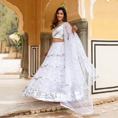 Aaravi White Embroidered Lehnga Set