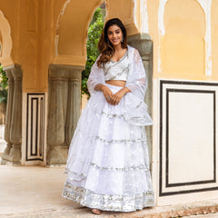 Aaravi White Embroidered Lehnga Set