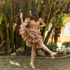 Bella Yellow Printed Frill Dress