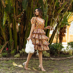 Bella Yellow Printed Frill Dress