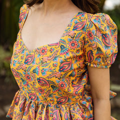 Bella Yellow Printed Frill Dress