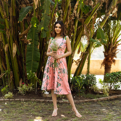 Ruhi Pink Satin Floral Dress