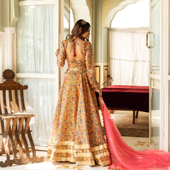 Yellow Chanderi Printed Gota Work Lehnga Set