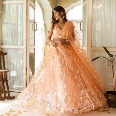 Peach Embroidered Lehnga Set