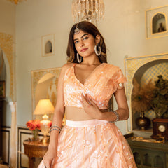 Peach Embroidered Lehnga Set