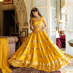 Meera Yellow Heavy Sequins Work Lehnga Set