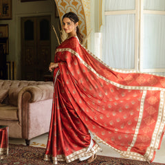 Asheera Red Printed Satin Saree