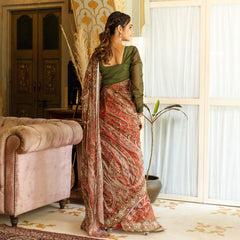 Paisley Chiffon Printed Zardozi Saree with blouse