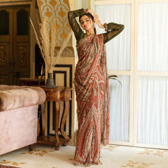 Paisley Chiffon Printed Zardozi Saree with blouse