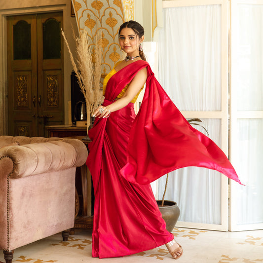 Ruby Pre stitched Satin Silk Saree with Blouse