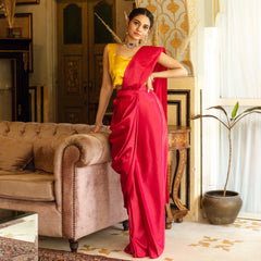 Ruby Pre stitched Satin Silk Saree with Blouse