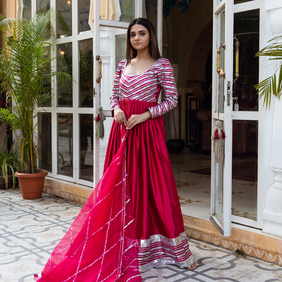 Ranjha Red Gota Work Gown Anarkali Suit Set