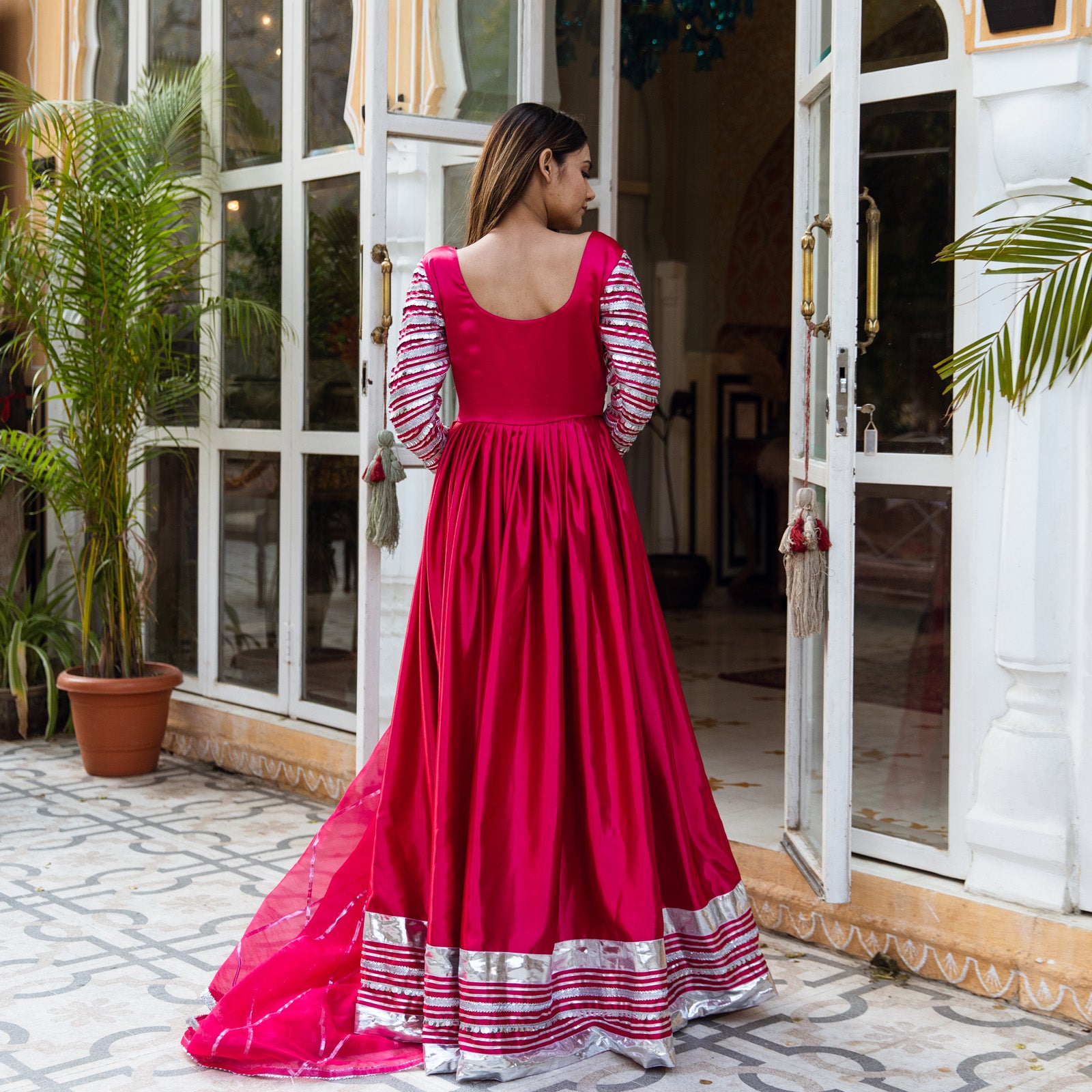 Ranjha Red Gota Work Gown Anarkali Suit Set 3XL Ranjha Red Gota Work Gown Anarkali Suit Set 3XL