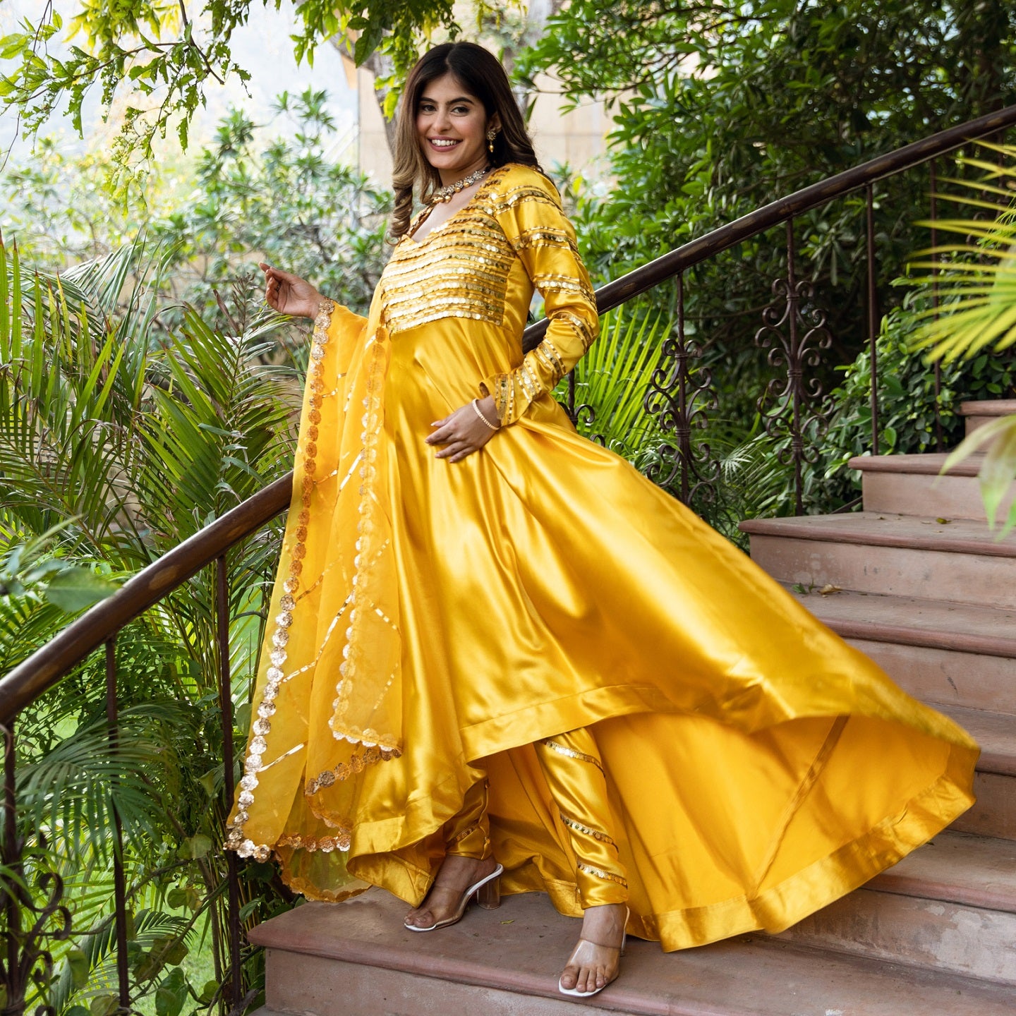 Yellow Color Designer Bollywood Anarkali Dress With Embroidery and Dupatta  in USA, UK, Malaysia, South Africa, Dubai, Singapore