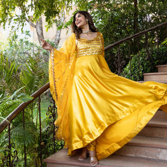 Heer Yellow Gota Work Gown Anarkali Suit Set