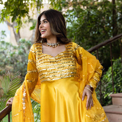 Heer Yellow Gota Work Gown Anarkali Suit Set