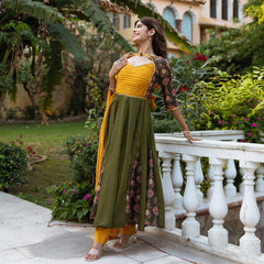 Kiyara Maslin Green Anarkali Suit Set