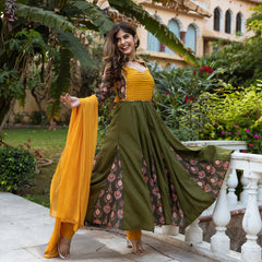 Kiyara Maslin Green Anarkali Suit Set