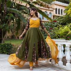 Kiyara Maslin Green Anarkali Suit Set