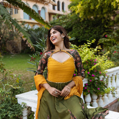 Kiyara Maslin Green Anarkali Suit Set