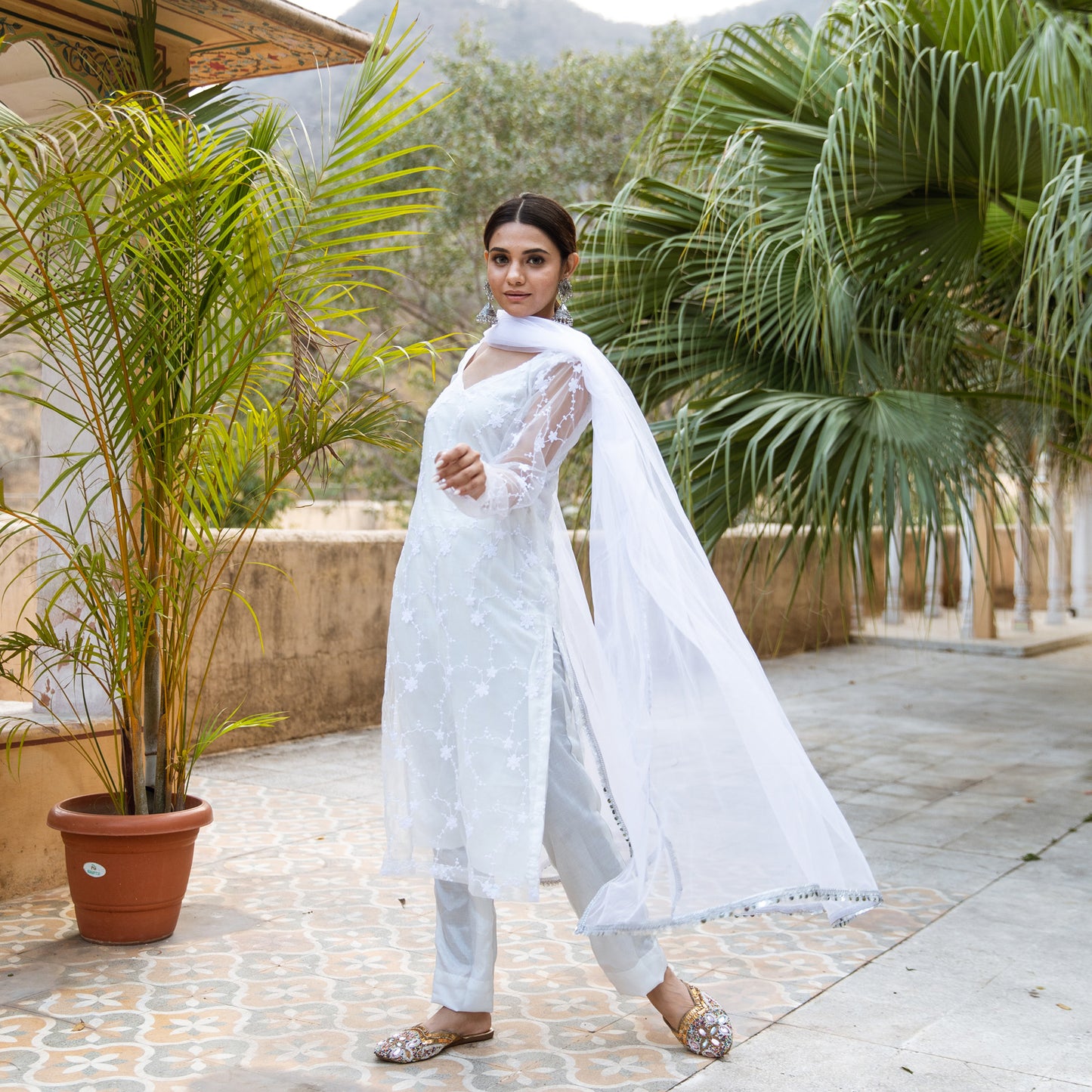 Suhana White Embroidery Suit Set