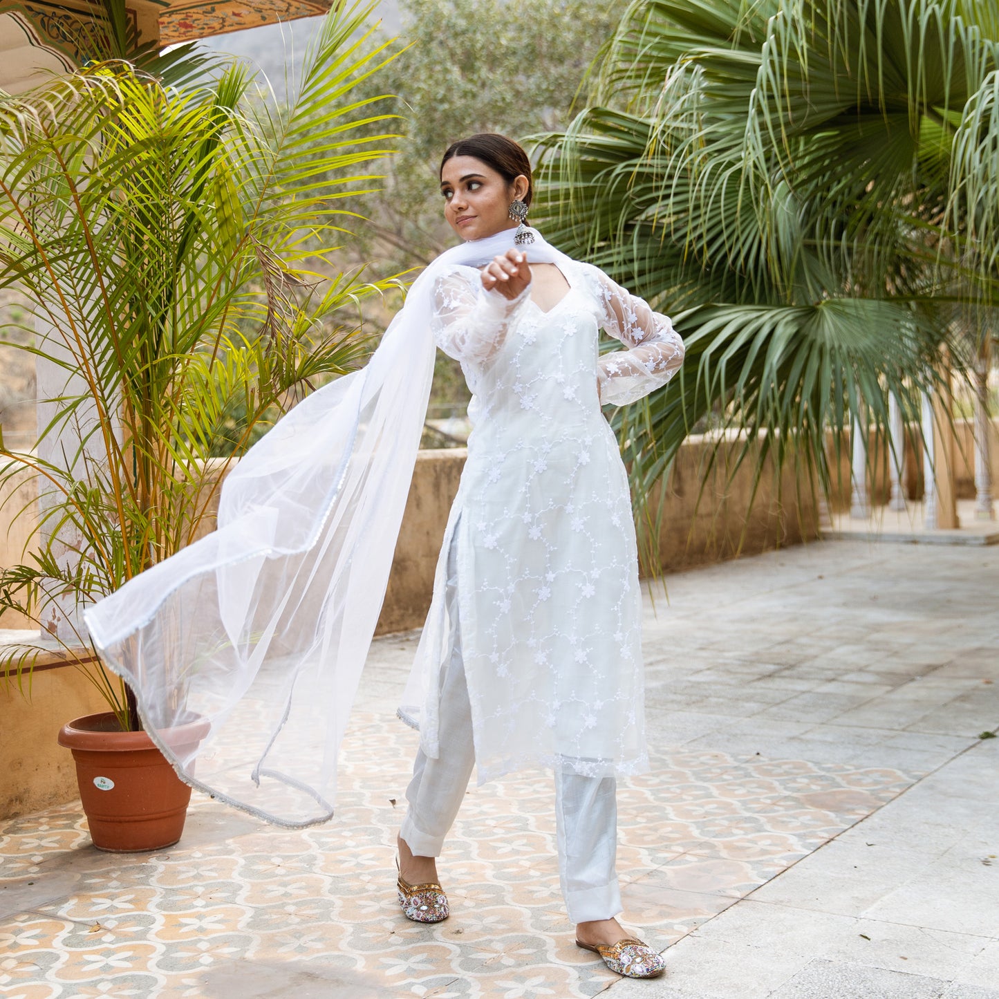 Suhana White Embroidery Suit Set