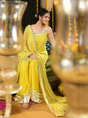 Yellow Georgette Embroidered Sharara Suit Set