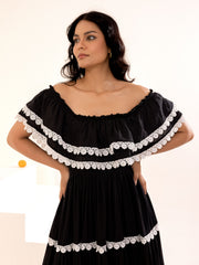Black Off-Shoulder Cotton Maxi Dress
