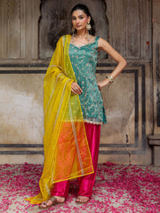 Teal Heavy Embroidered Farsi Suit Set