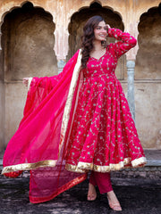 Nishita Red Heavy Embroidered Anarkali Suit Set