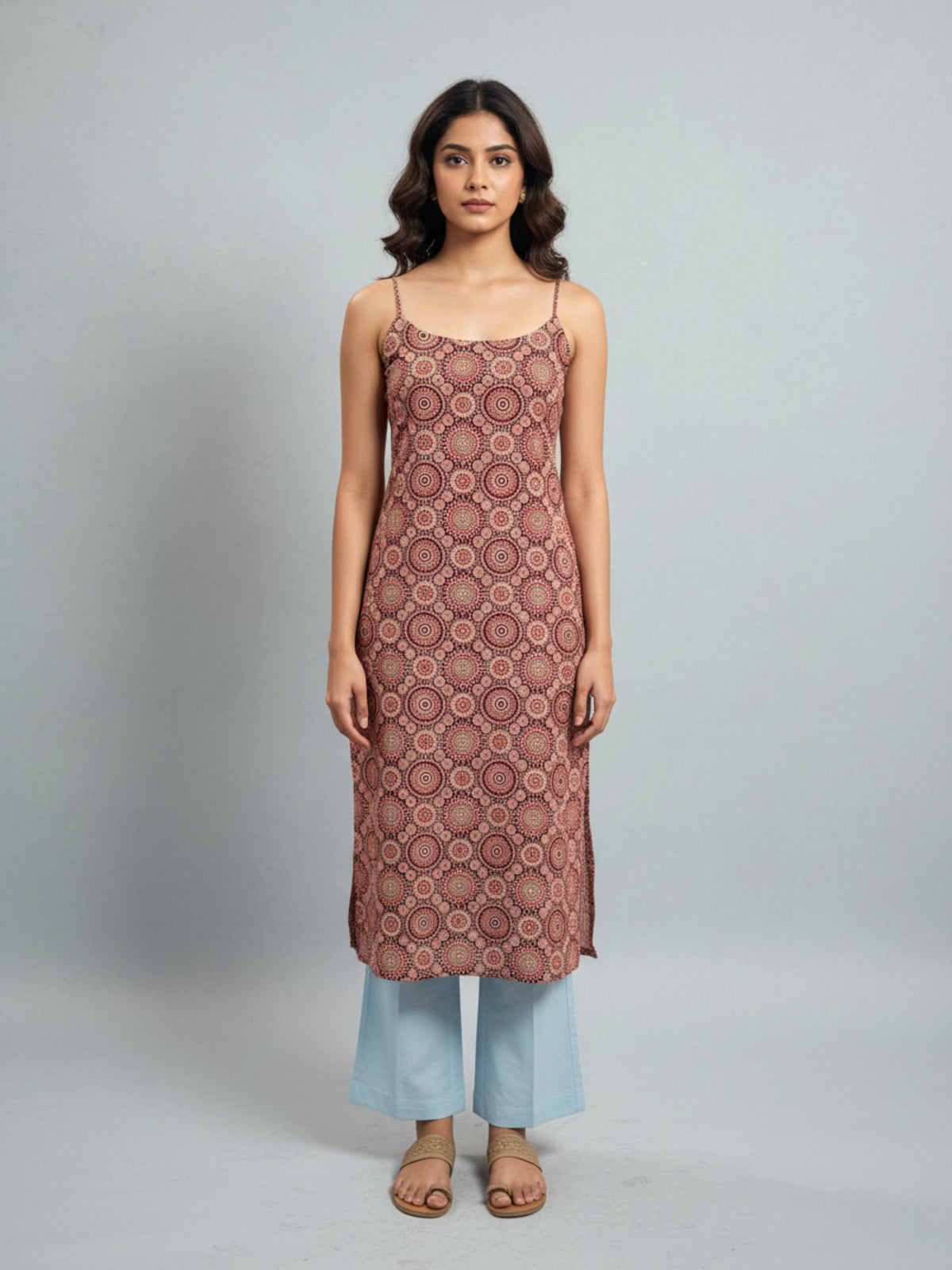 Hand Block Ajrakh Print Slip Cotton Kurti