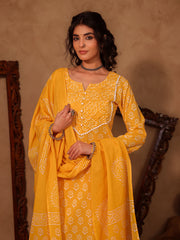 Marigold Floral Boota Hand Block Cotton Straight Kurta Set