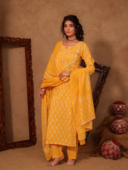 Marigold Floral Boota Hand Block Cotton Straight Kurta Set