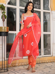 Sahiba Coral Mirror Work Cotton Suit Set