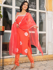 Sahiba Coral Mirror Work Cotton Suit Set