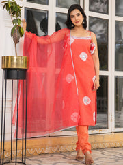 Sahiba Coral Mirror Work Cotton Suit Set