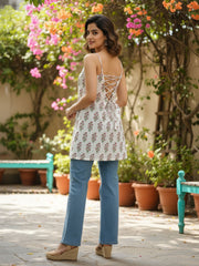 White Pure Cotton Hand Block Kurti