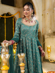 Teal Heavy Embroidered Anarkali Suit Set