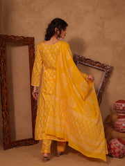 Marigold Floral Boota Hand Block Cotton Straight Kurta Set