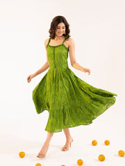 Olive Green Schiffli Tiered Midi Dress