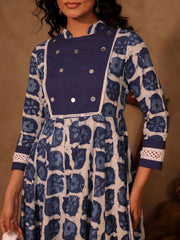 Baani Indigo Blue Dabu Hand Block Cotton Anarkali Set
