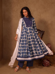 Baani Indigo Blue Dabu Hand Block Cotton Anarkali Set