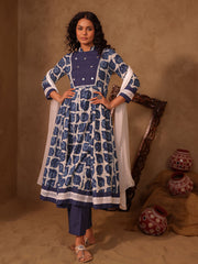 Baani Indigo Blue Dabu Hand Block Cotton Anarkali Set